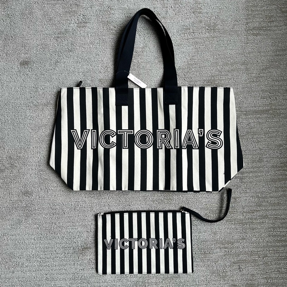 Victoria’s Secret Striped Tote/Travel Bag Set